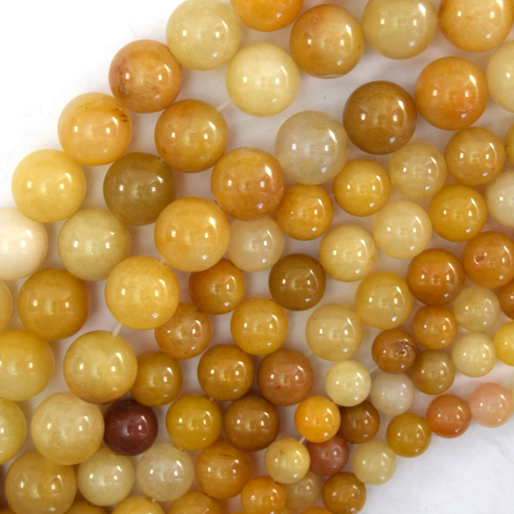 Natural Yellow Jade Round Beads Gemstone 15" Strand 4mm 6mm 8mm 10mm 12mm