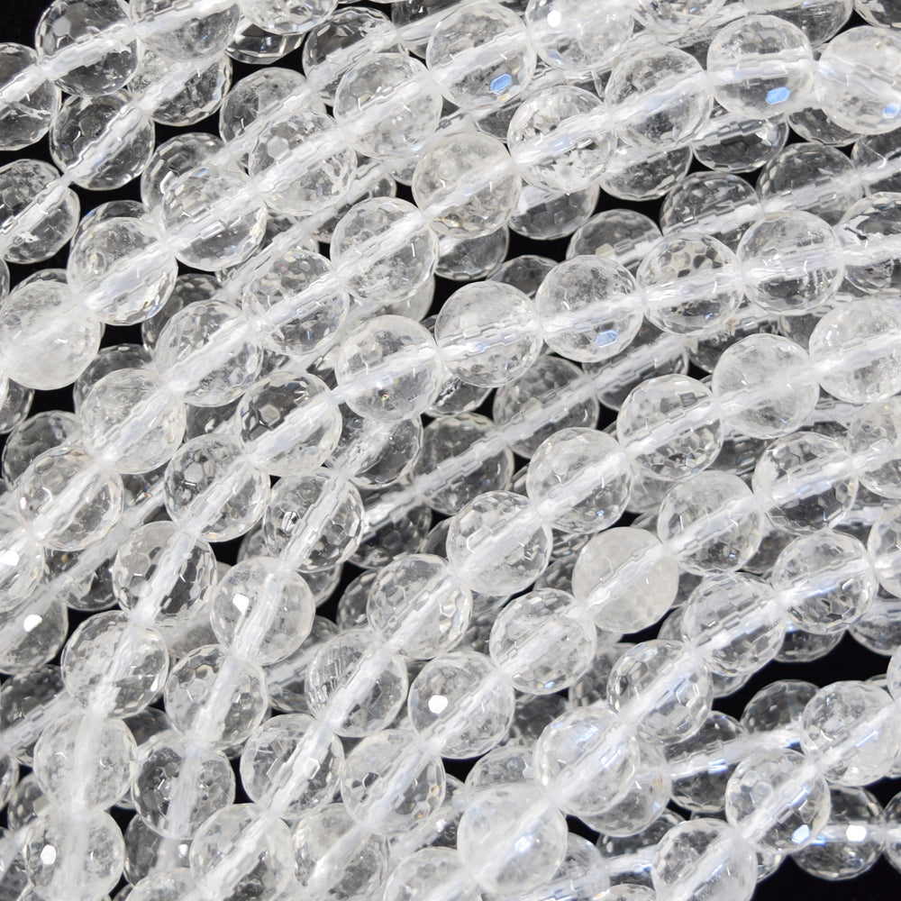 Natural Faceted Clear Crystal Quartz Round Beads 15" Strand 3mm 4mm 6mm 8mm 10mm