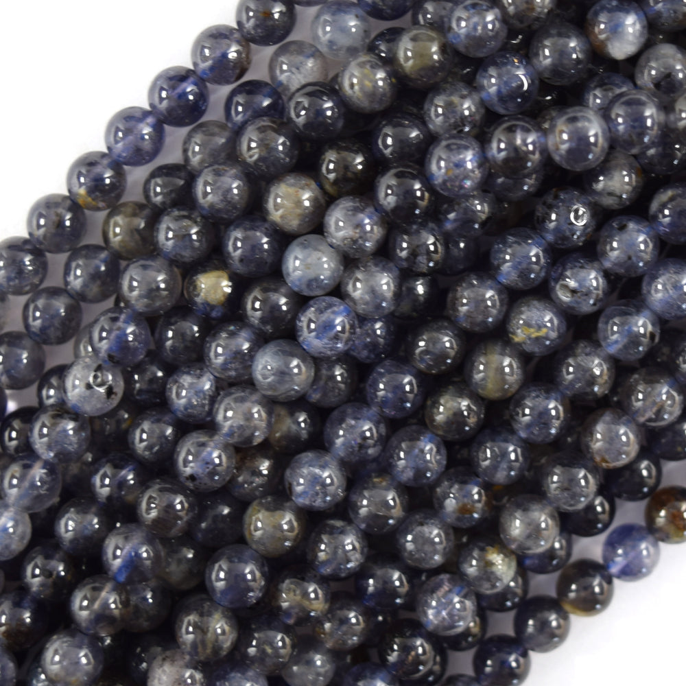 Natural Blue Iolite Round Beads Gemstone 15.5