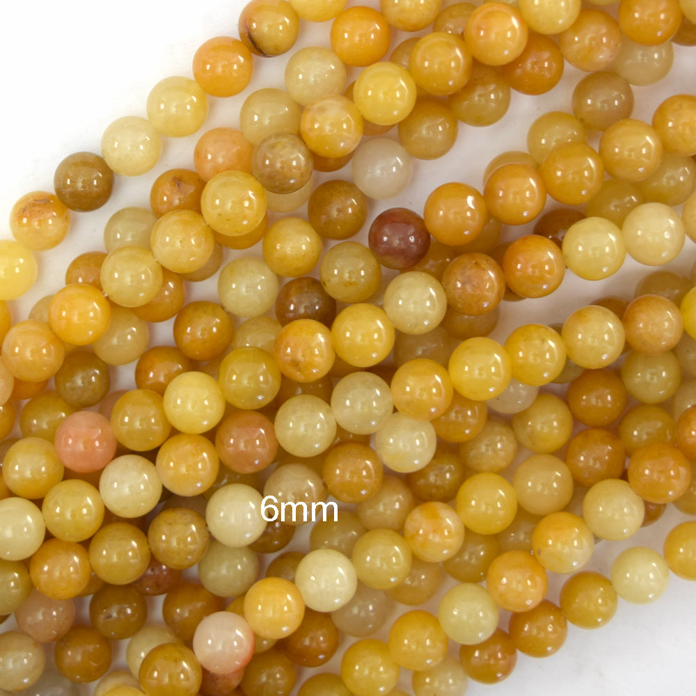 Natural Yellow Jade Round Beads Gemstone 15