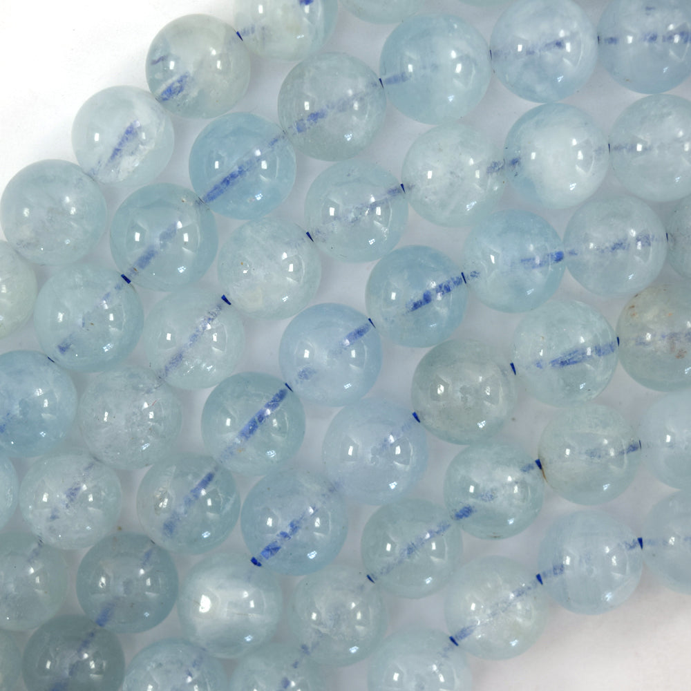 AA Natural Blue Aquamarine Round Beads Gemstone 15" Strand 6mm 8mm 10mm S3