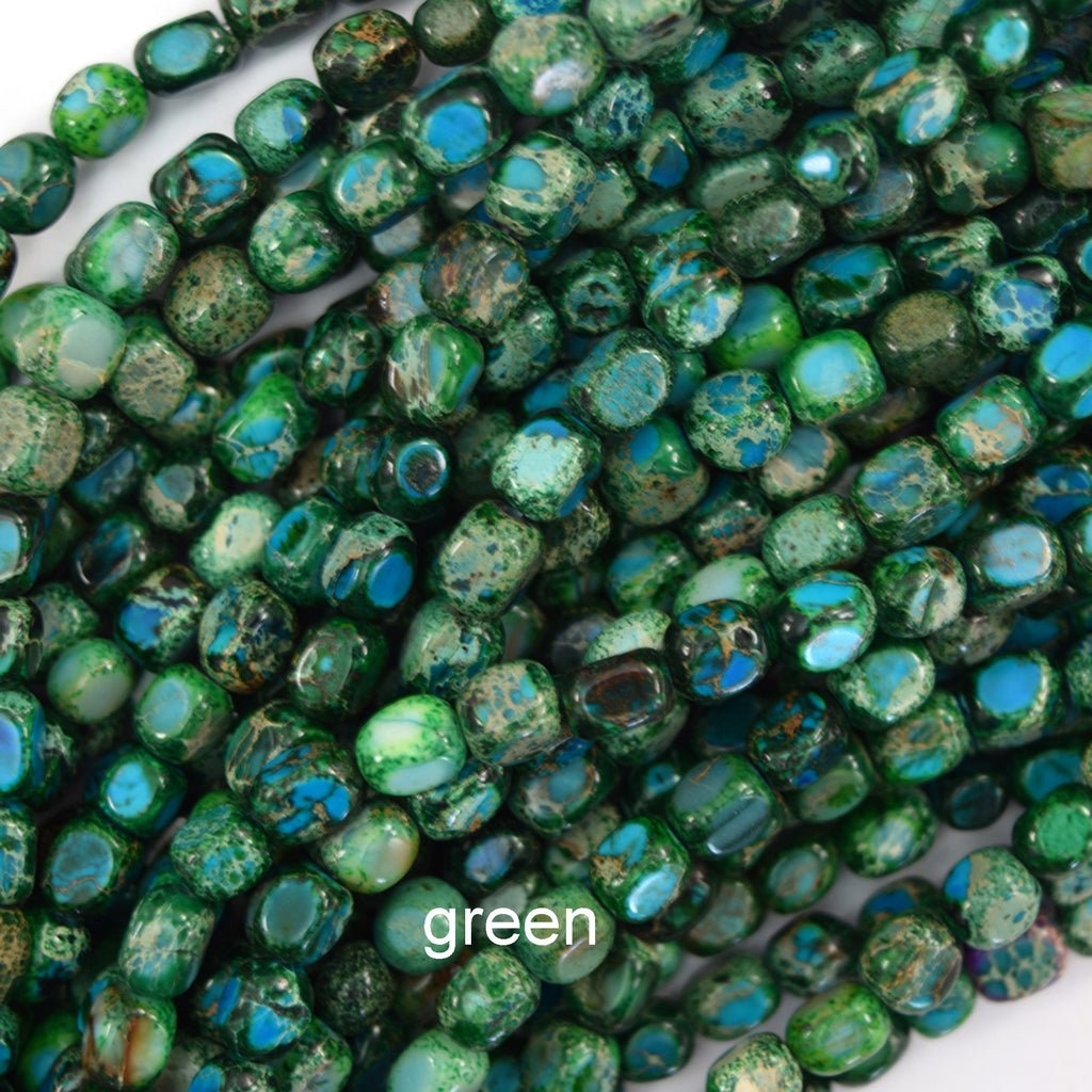5x7mm Sea Sediment Jasper Pebble Nugget Beads 15" Strand Blue Red Green Purple