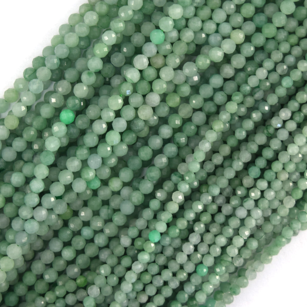 Natural Micro Faceted green Burma Jadeite Jade Round Beads 15.5" Strand 3mm 4mm