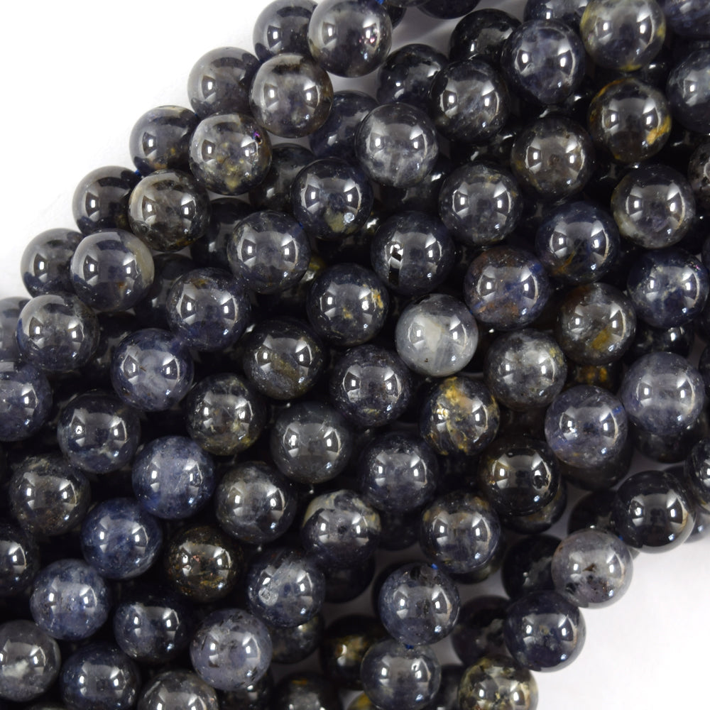 Natural Blue Iolite Round Beads Gemstone 15.5" Strand 6mm 8mm 10mm S2