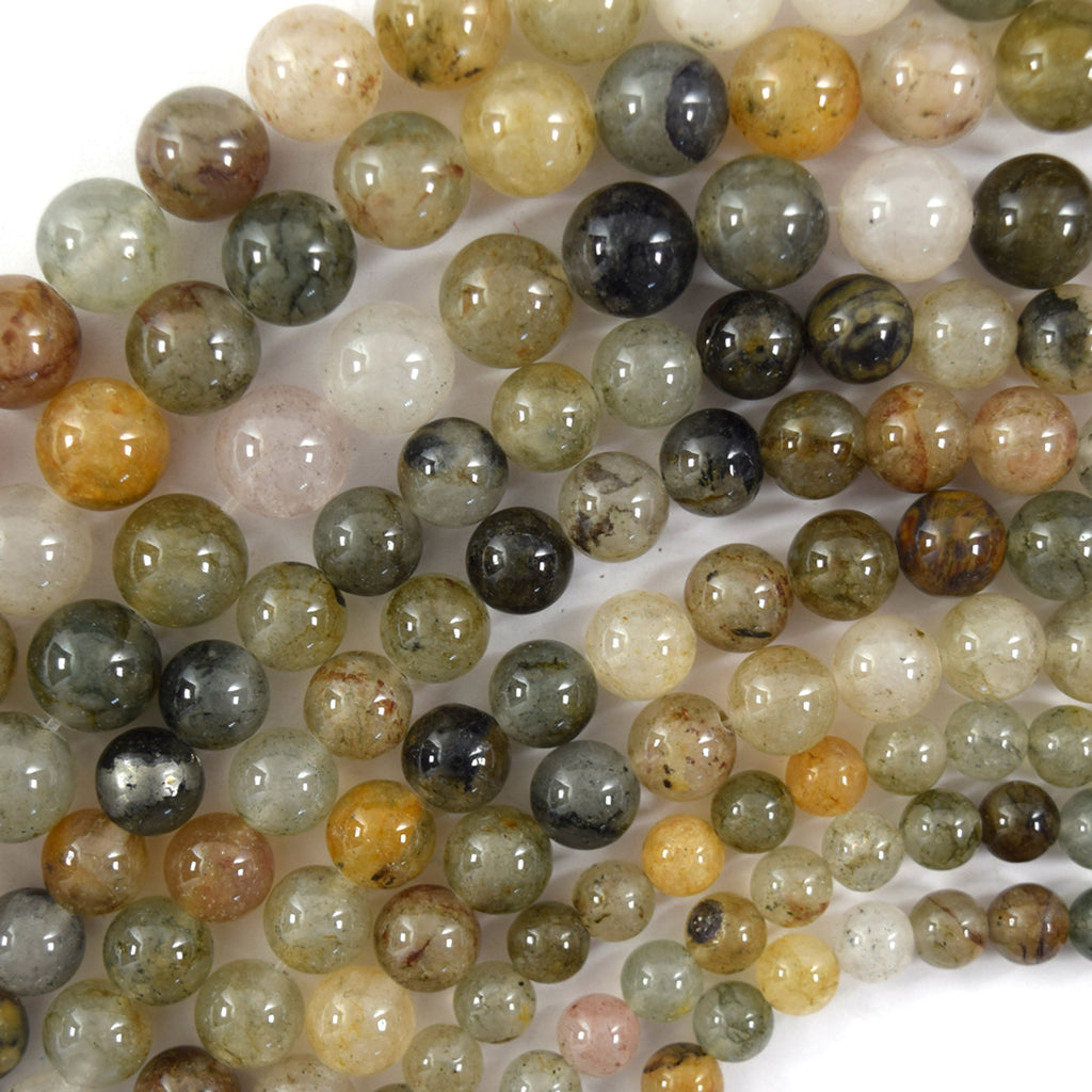 Natural Multicolor Green Phantom Quartz Round Beads 15" Strand 6mm 8mm 10mm S1