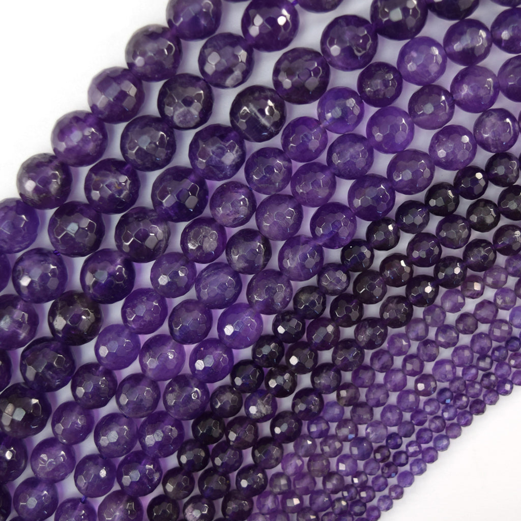 Natural Faceted Purple Amethyst Round Beads 15" Strand 3mm 4mm 6mm 8mm 10mm S1
