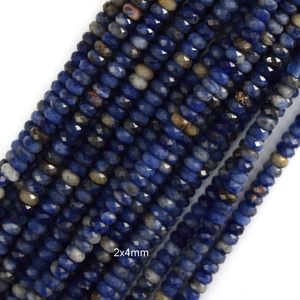 2x4mm natural micro faceted blue sodalite rondelle button beads 15.5