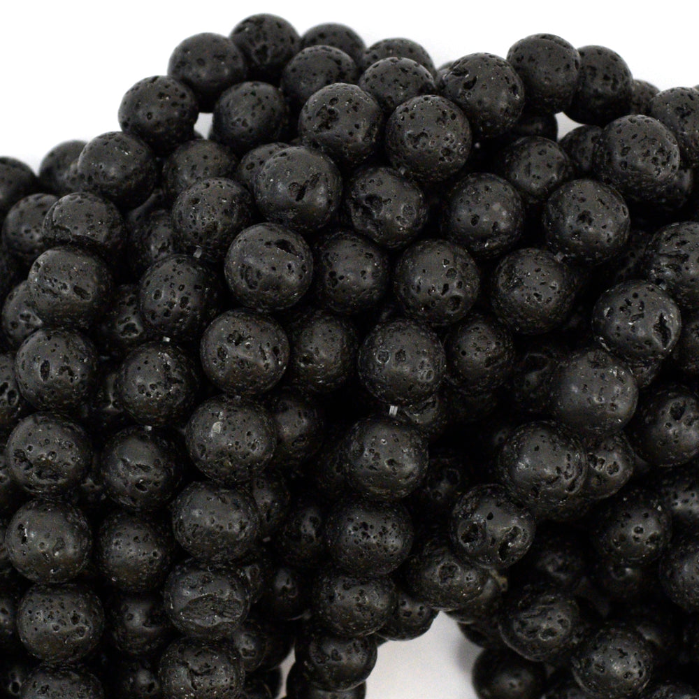 Black Volcano Lava Round Beads Gemstone 15.5" Strand 4mm 6mm 8mm 10mm 12mm