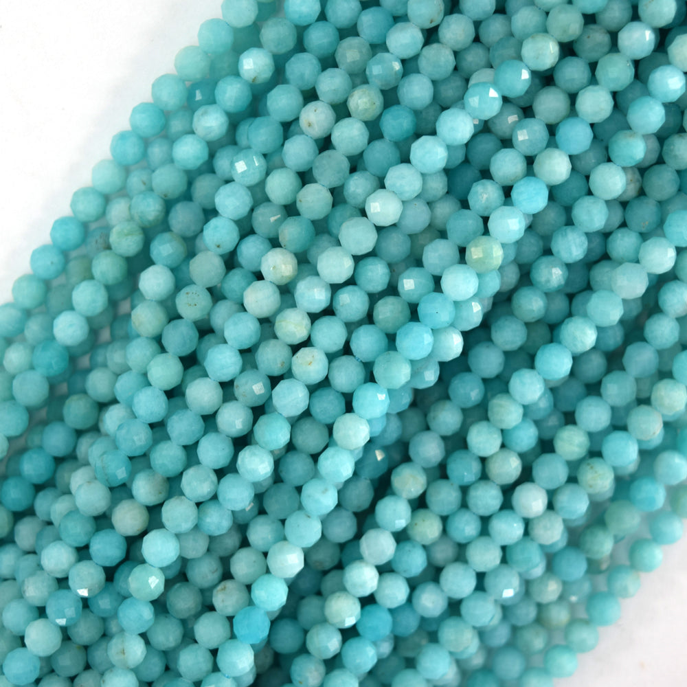 Natural Faceted African Green Amazonite Round Beads 15.5" Strand 3mm 4mm