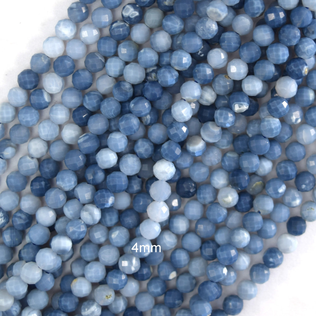 Natural Micro Faceted Blue Opal Round Beads Gemstone 15.5" Strand 3mm 4mm