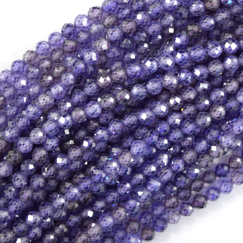 Faceted Purple CZ Cubic Zirconia Round Beads Gemstone 14.5" Strand 3mm 4mm