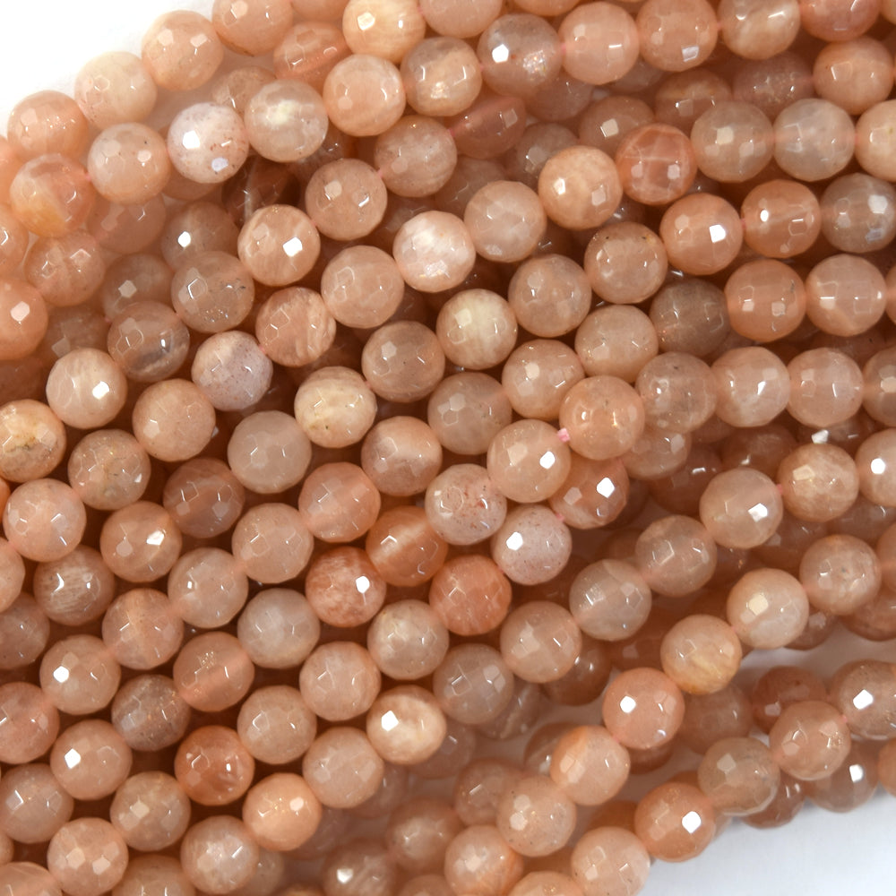 Natural Faceted Orange Sunstone Round Beads 15" Strand 3mm 4mm 6mm 8mm 10mm