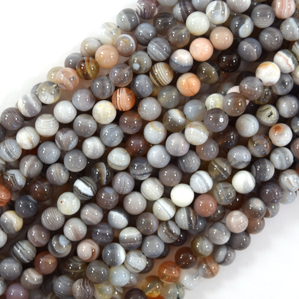 AA Natural Pink Grey Botswana Agate Round Beads 15