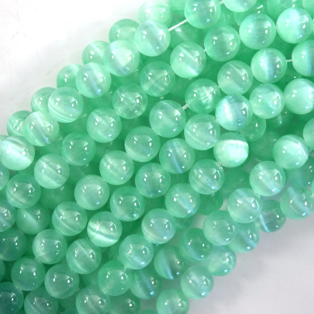 Genuine Green Selenite Round Beads Gemstone 15.5" Strand 6mm 8mm 10mm
