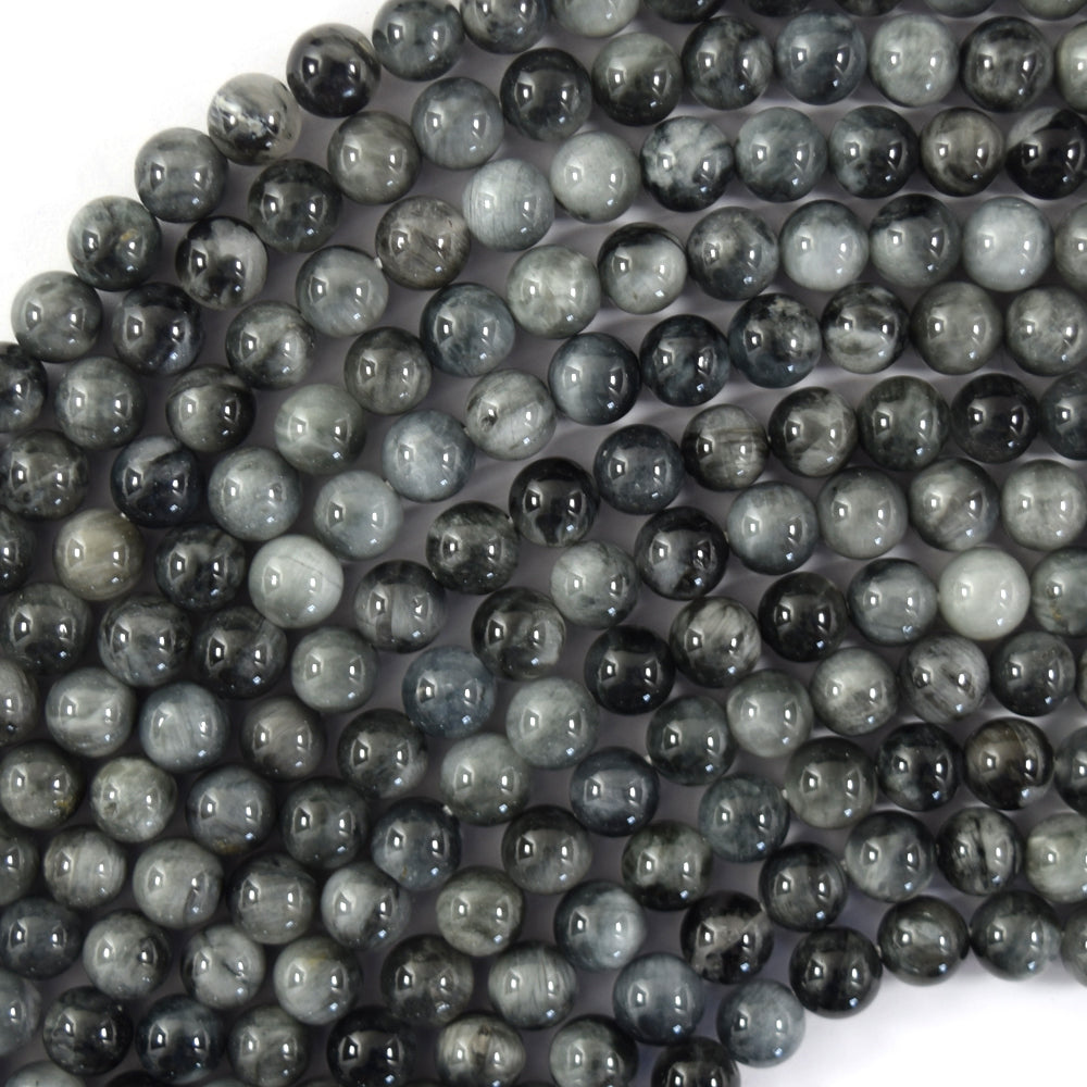 AA Natural Gray Hawk Eye Round Beads 15.5