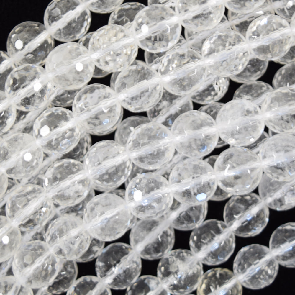 Natural Faceted Clear Crystal Quartz Round Beads 15" Strand 3mm 4mm 6mm 8mm 10mm