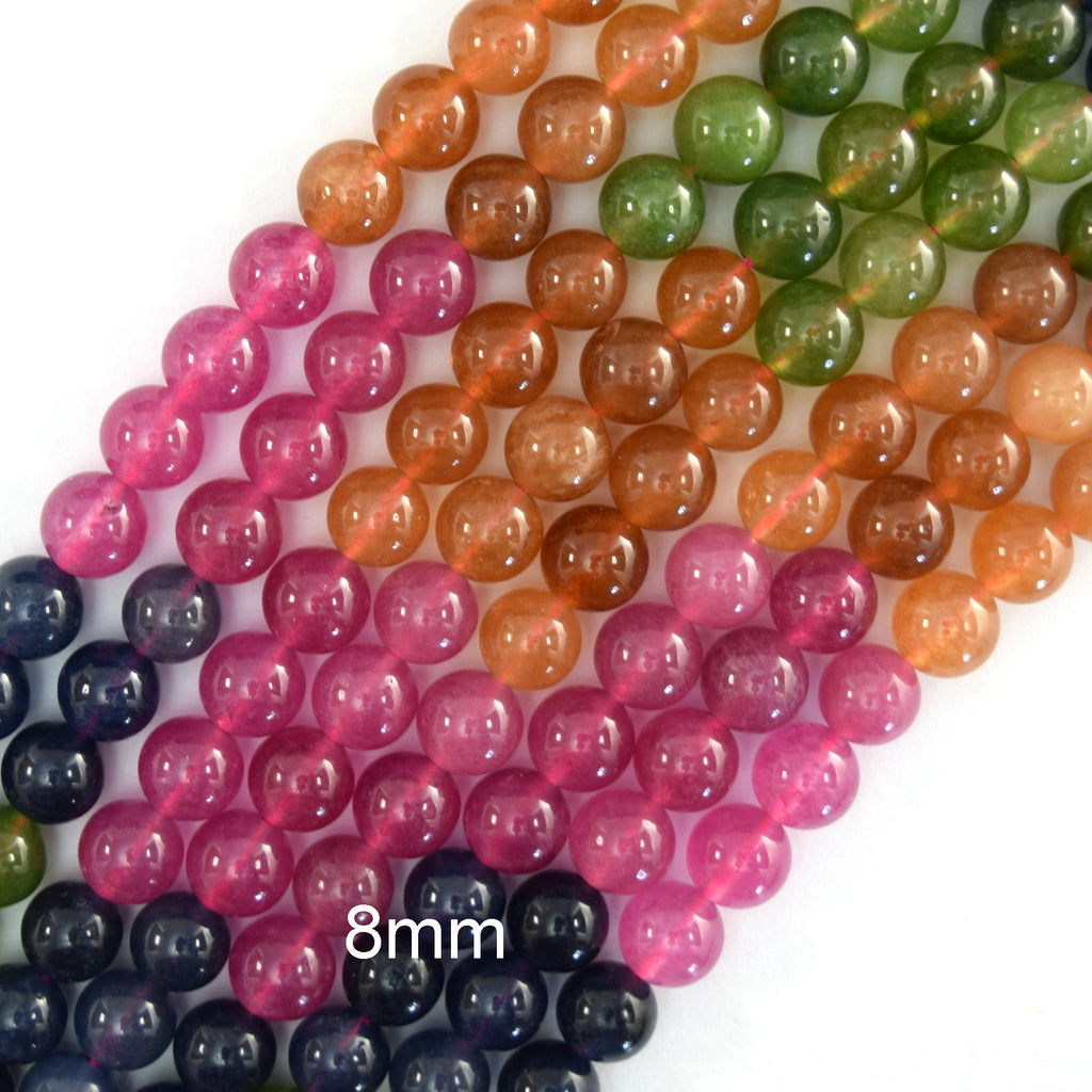 Colored Tourmaline Quartz Round Beads Gemstone 15" Strand 6mm 8mm 10mm S2