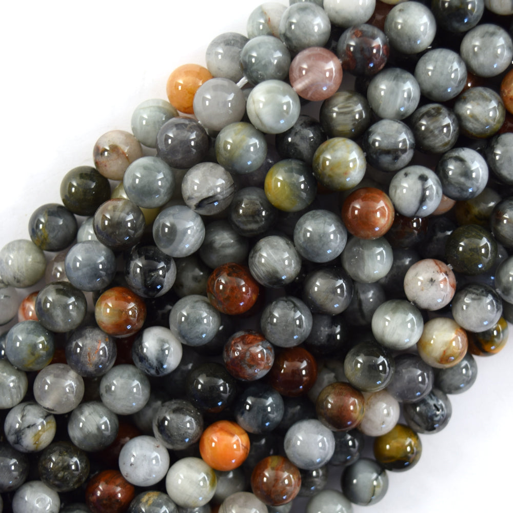 Natural Brown Gray Hawk Eye Round Beads 15.5" Strand Eagle Eye 6mm 8mm 10mm S3