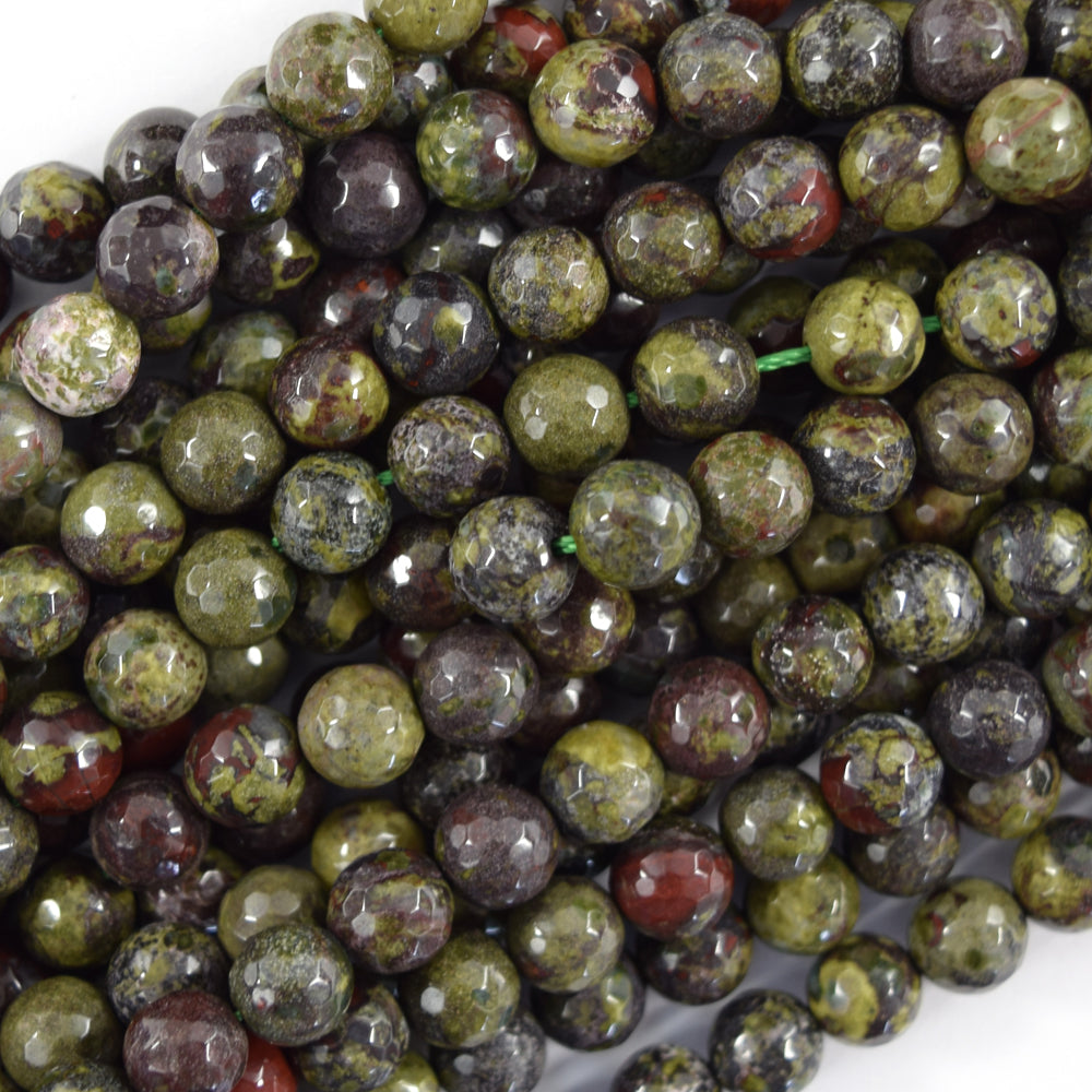 Natural Faceted Dragon Blood Jasper Round Beads Gemstone 14.5