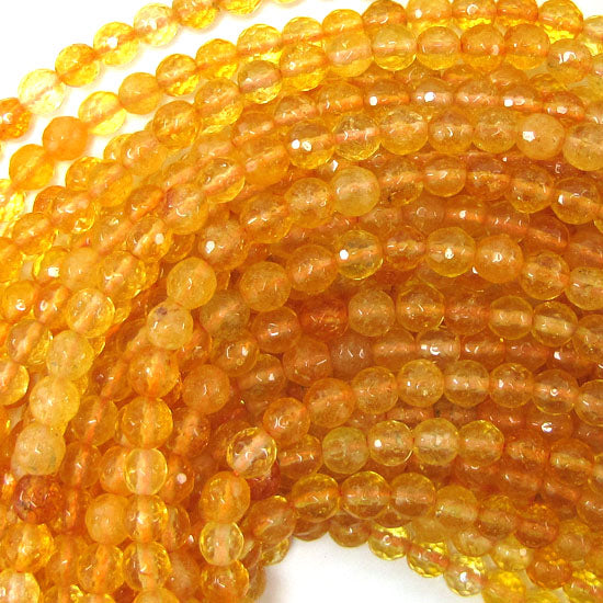 Faceted Yellow Citrine Round Beads Gemstone 15'' Strand 4mm 6mm 8mm 10mm 12mm S1