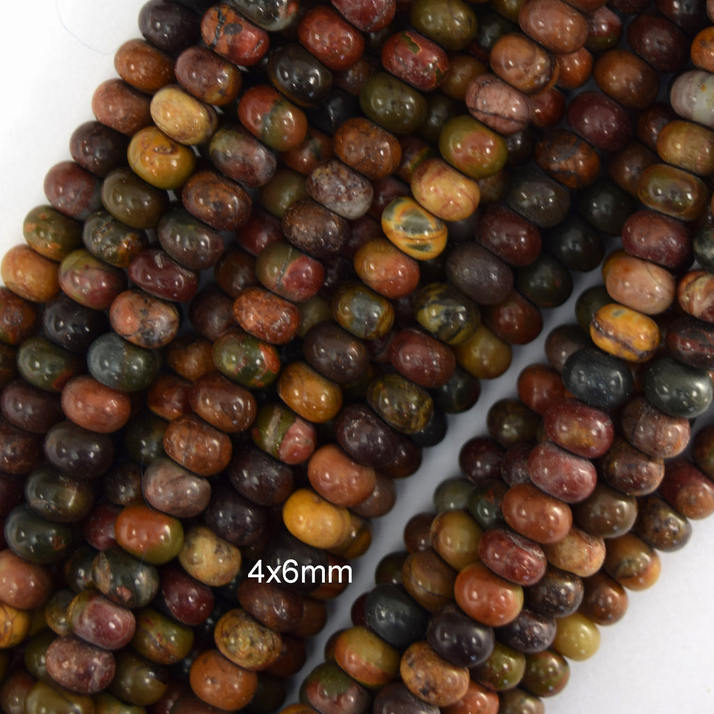Natural Red Creek Picasso Jasper Rondelle Button Beads 15.5" Strand 4mm 6mm 8mm