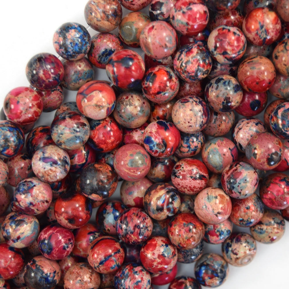 Galaxy Pink Red Sea Sediment Imperial Jasper Round Beads 15" Strand 6mm 8mm 10mm
