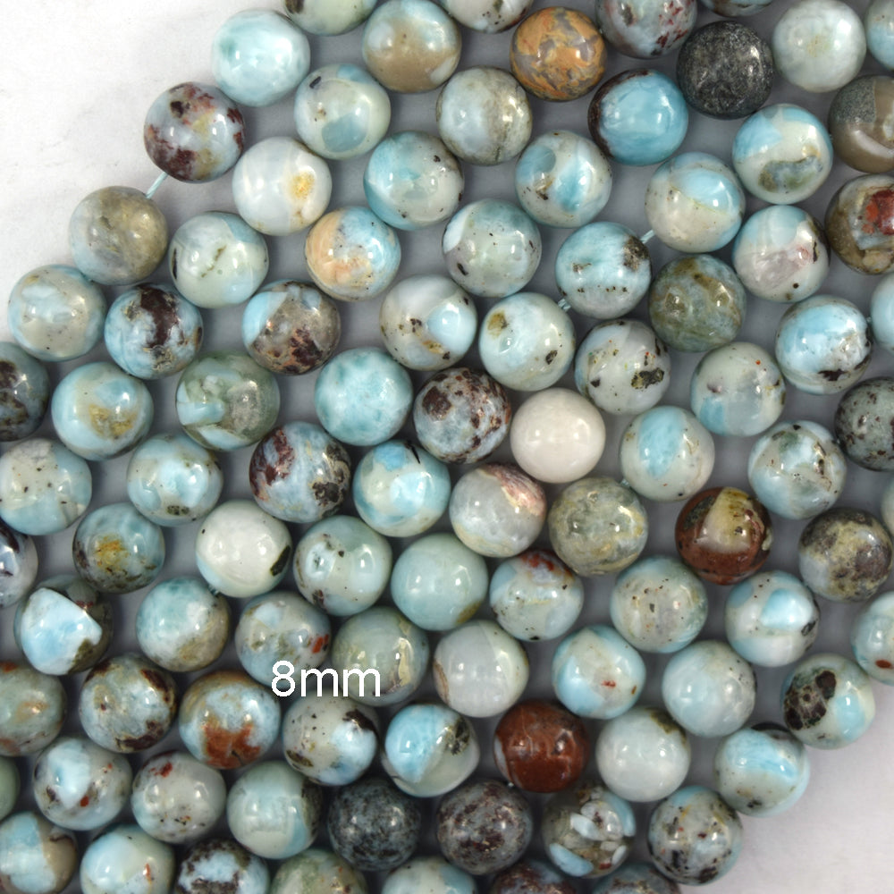 Natural Genuine Brown Blue Larimar Round Beads 15.5" Strand 6mm 8mm 10mm