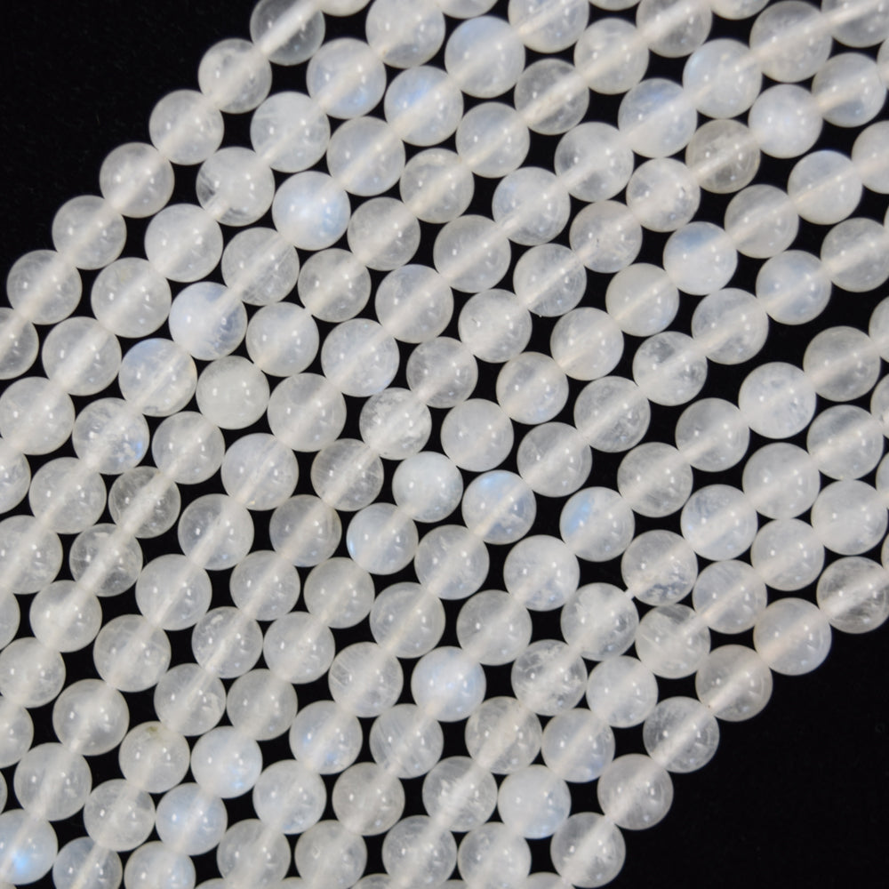 AA Natural Blue Flash White Moonstone Round Beads 15.5
