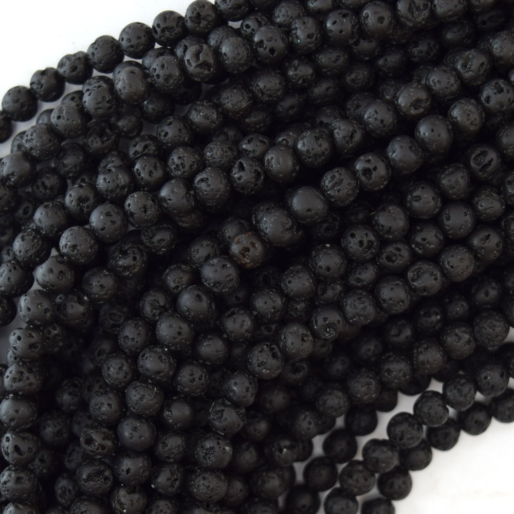 Black Volcano Lava Round Beads Gemstone 15.5