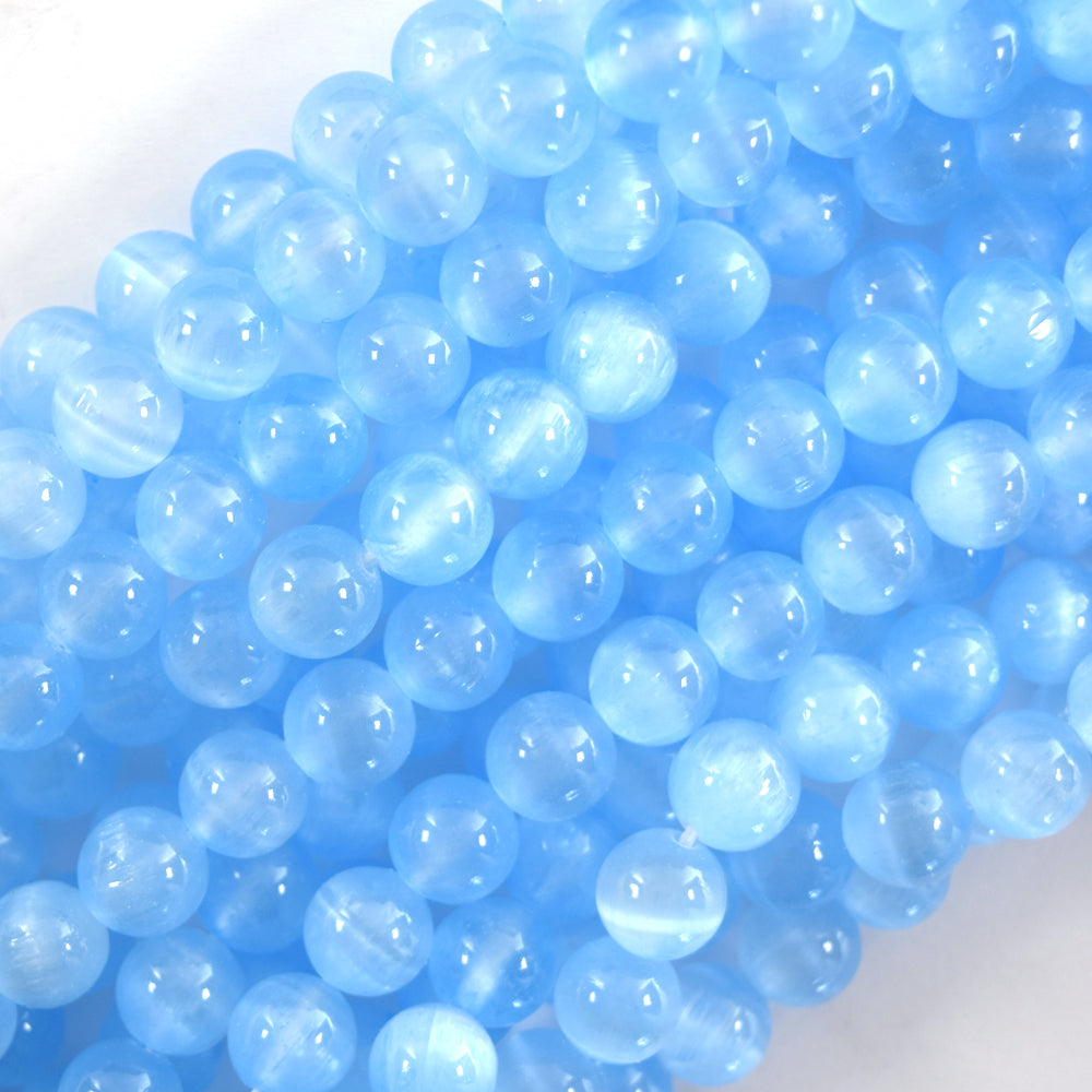 Genuine Blue Selenite Round Beads Gemstone 15.5" Strand 6mm 8mm 10mm