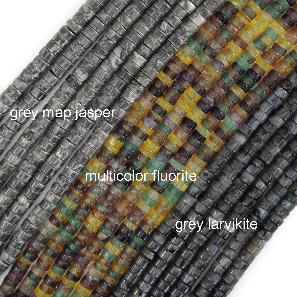 2x4mm Natural Various Gemstones Heishi Disc Beads 15" Strand 4mm