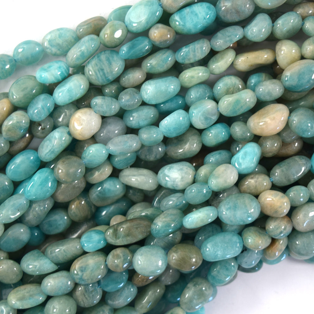 Natural Russian Green Amazonite Pebble Nugget Beads 15.5