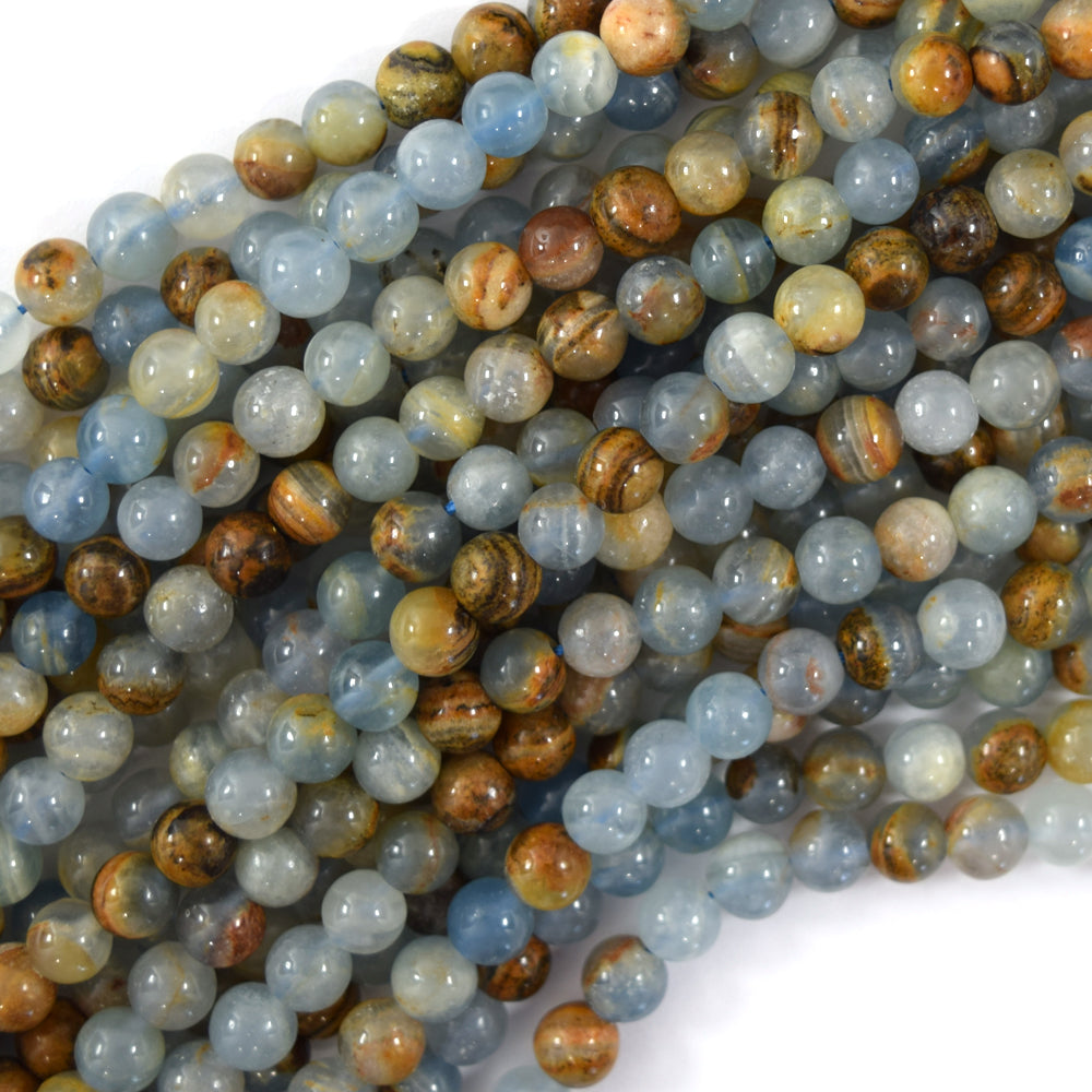 AA Natural Argentina Lemurian Aquatine Calcite Round Beads 15.5 4mm 6mm 8mm 10mm