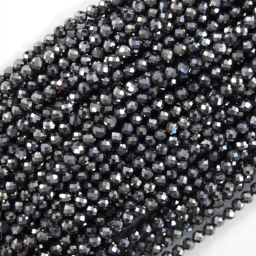 Faceted Black CZ Cubic Zirconia Round Beads Gemstone 14.5