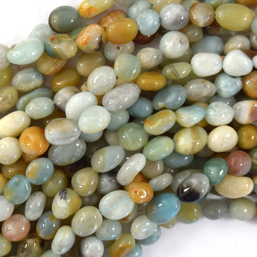 Natural Multicolor Amazonite Pebble Nugget Beads 15" Strand 6-8mm, 8-10mm