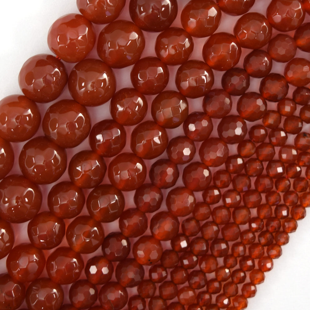 AA Faceted Red Carnelian Round Beads Gemstone 14