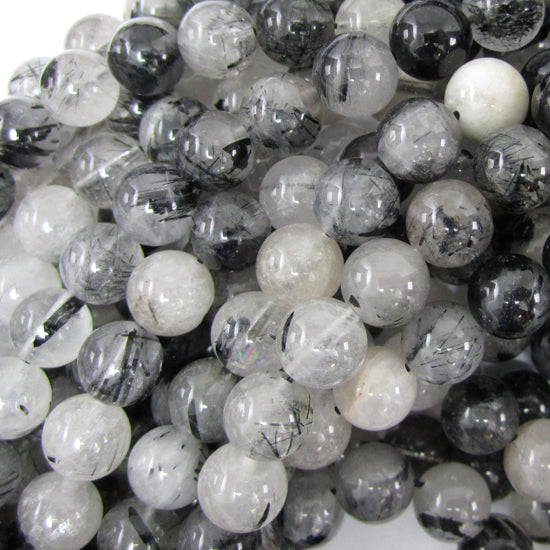 Natural Black Rutilated Quartz Round Beads 15.5" Strand S1 6mm 8mm 10mm