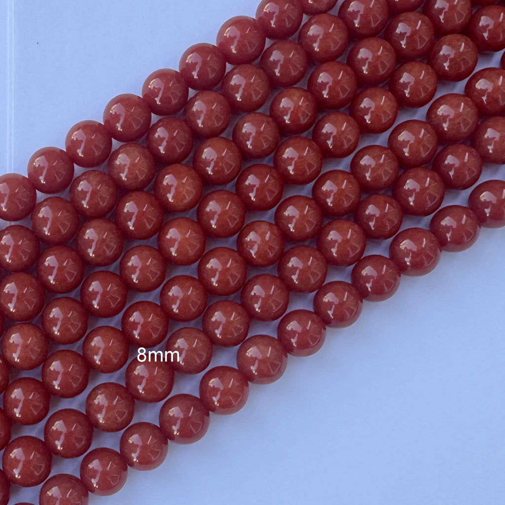 Orangish Red Colored Jade Round Beads Gemstone 15" Strand 6mm 8mm 10mm