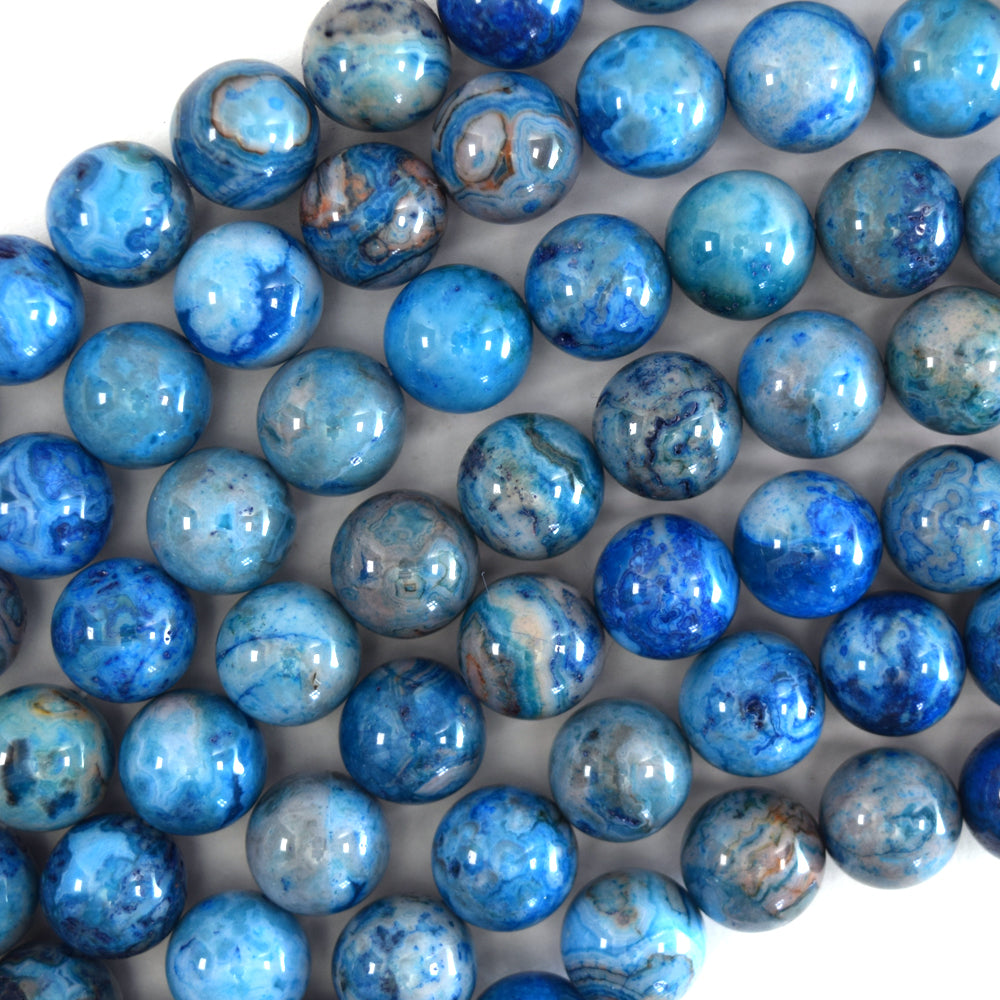 Blue Crazy Lace Agate Round Beads Gemstone 15" Strand 6mm 8mm 10mm