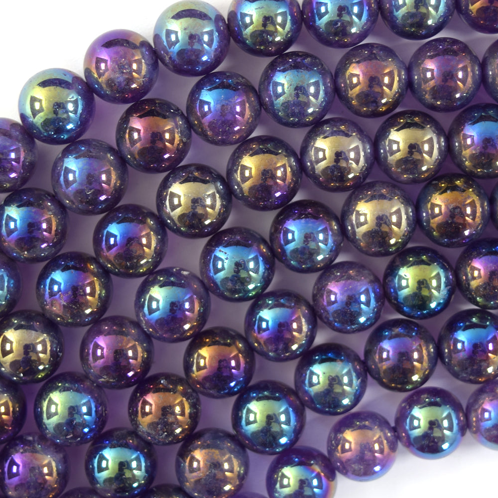 Mystic Titanium Natural Purple Amethyst Round Beads 15" Strand 6mm 8mm 10mm