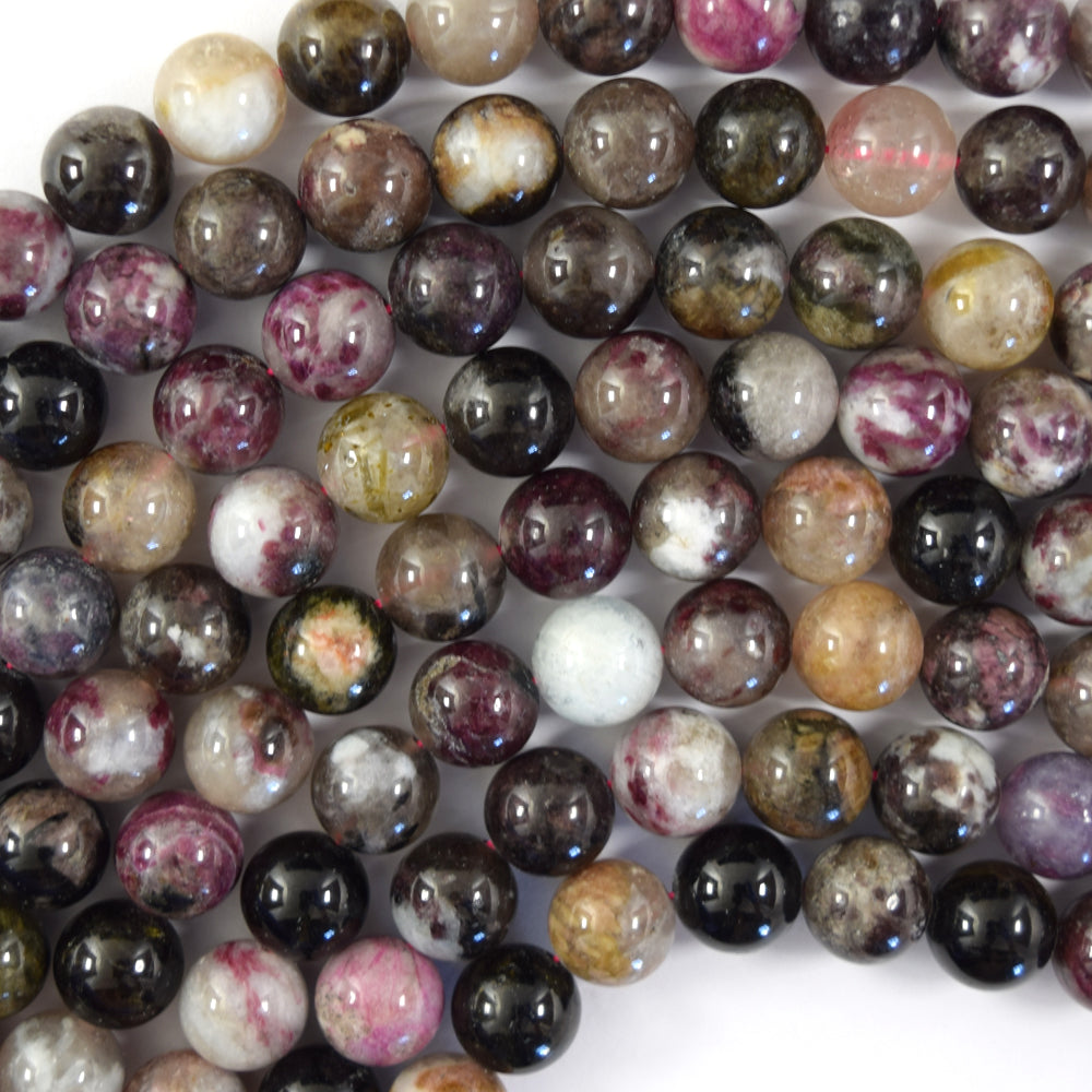 Natural Watermelon Tourmaline Round Beads 15.5" Strand 4mm 6mm 8mm 10mm S1
