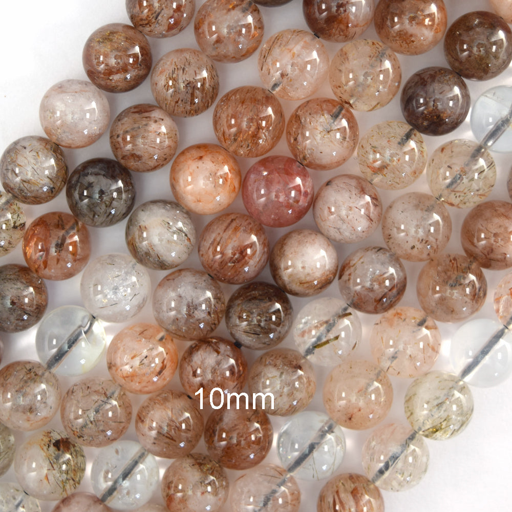 Natural Black Gold Super Seven Rutilated Quartz Round Beads 15" 6mm 8mm 10mm