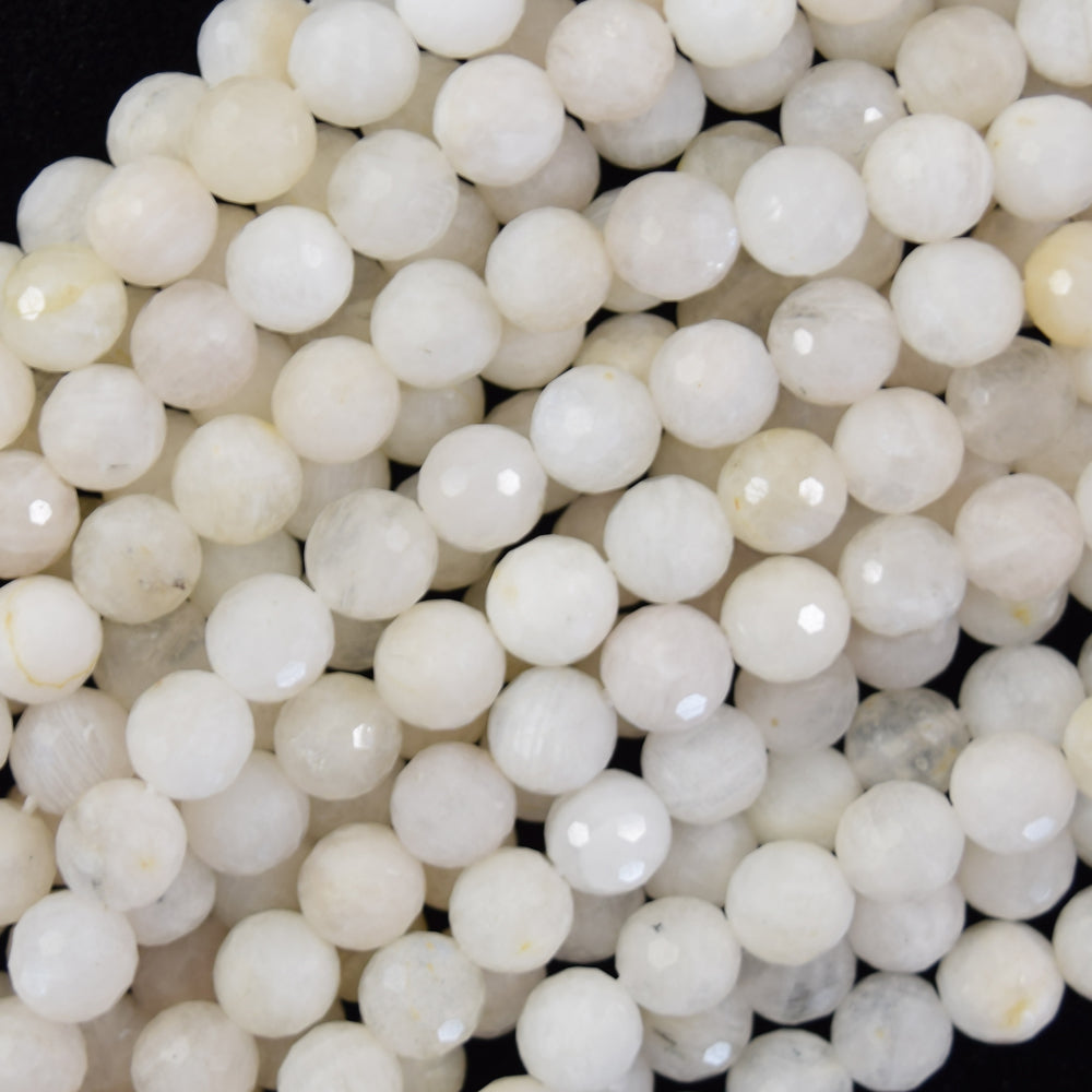 Natural Faceted Cream White Moonstone Round Beads 15.5" 3mm 4mm 6mm 8mm 10mm