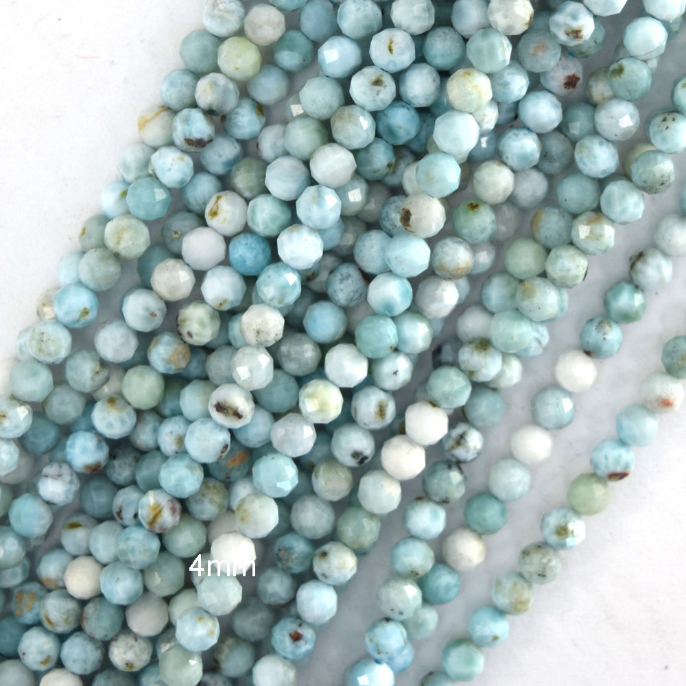 AA 4mm natural faceted Dominique Republic blue larimar round beads 15.5