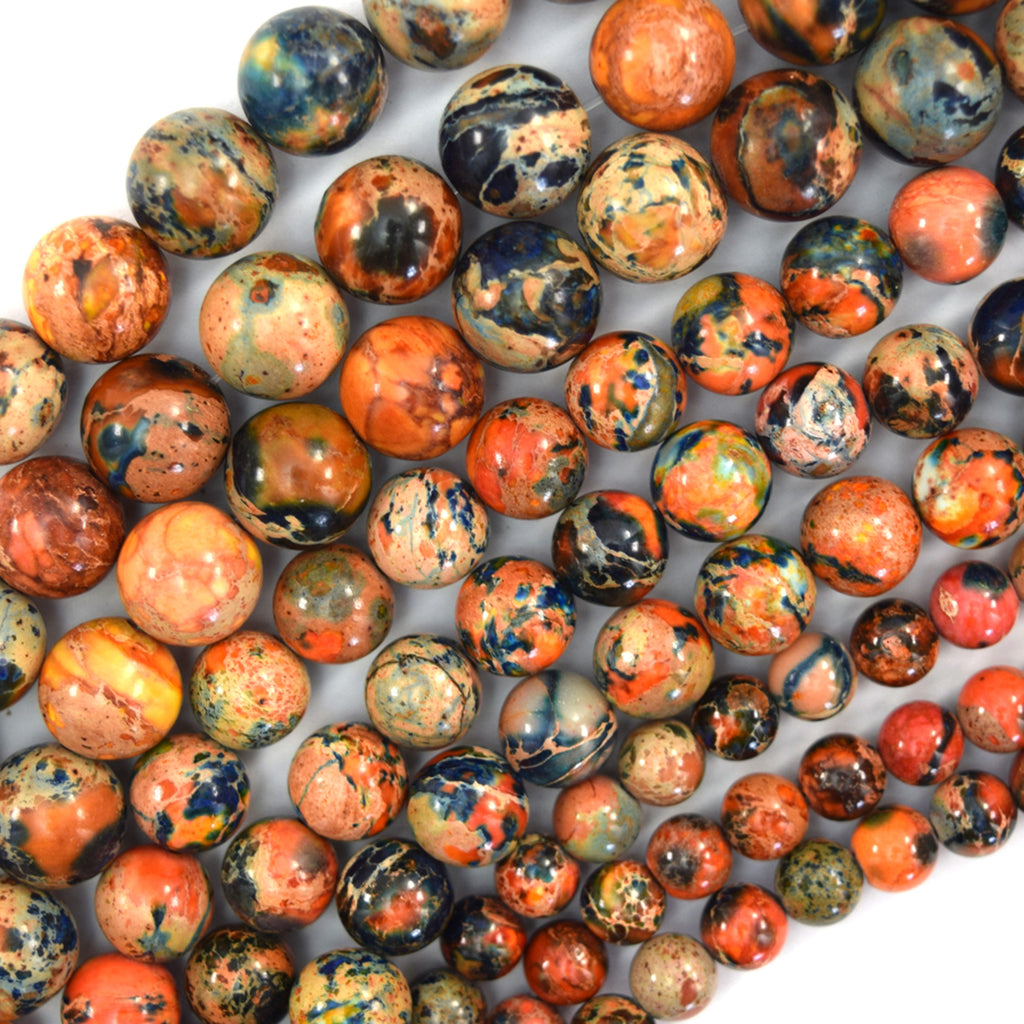 Galaxy Blue Orange Sea Sediment Imperial Jasper Round Beads 15" 6mm 8mm 10mm