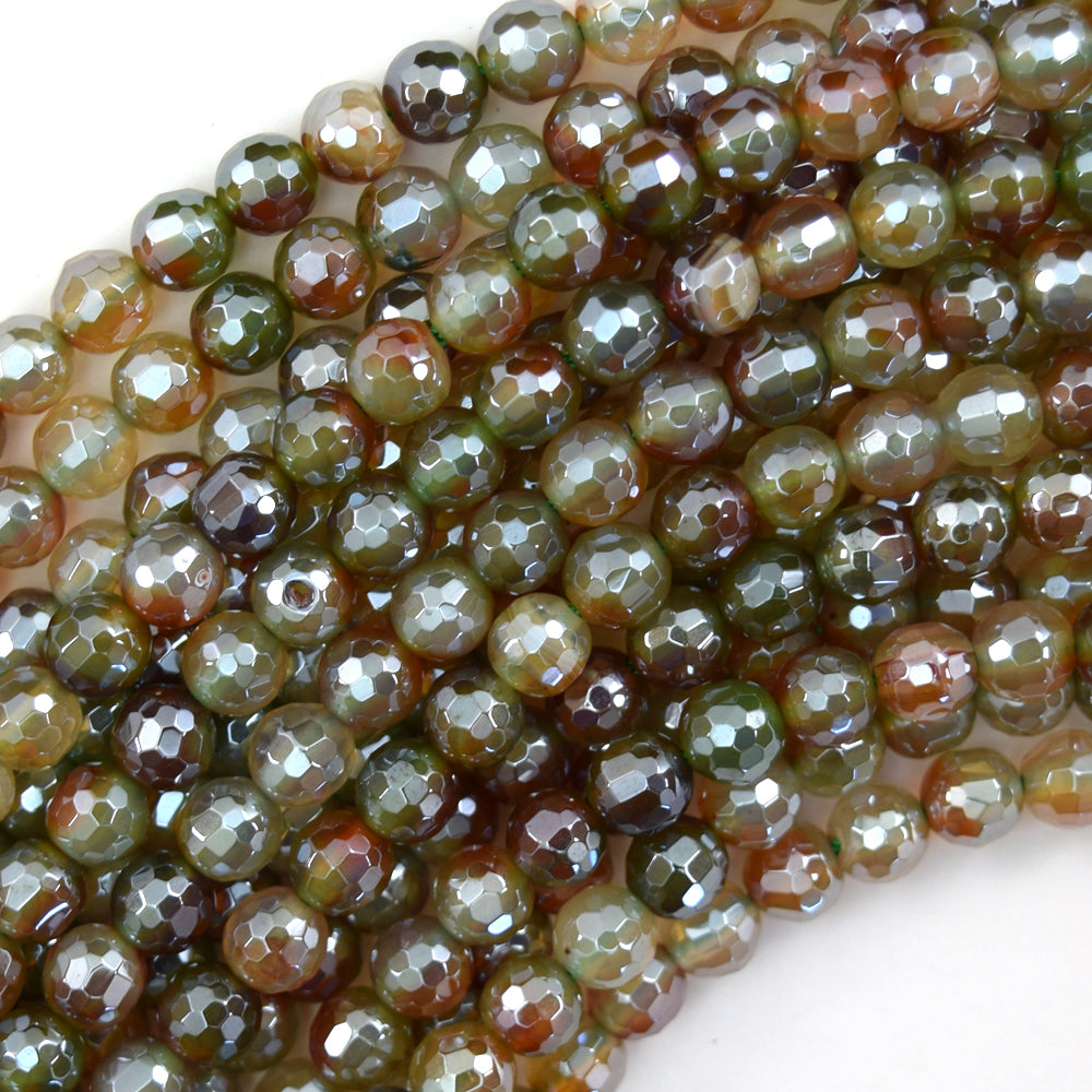 Mystic Titanium Faceted Red Green Agate Round Beads 15