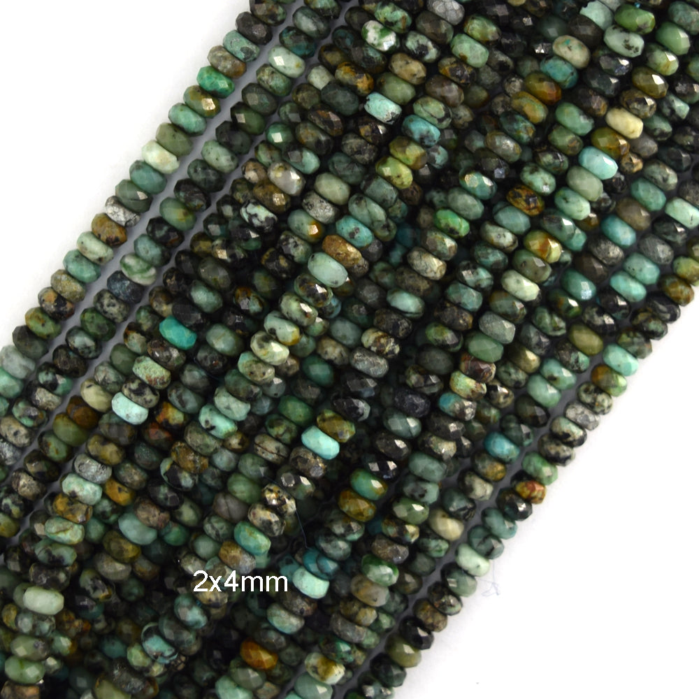 2x4mm natural micro faceted green African turquoise rondelle button beads 15.5