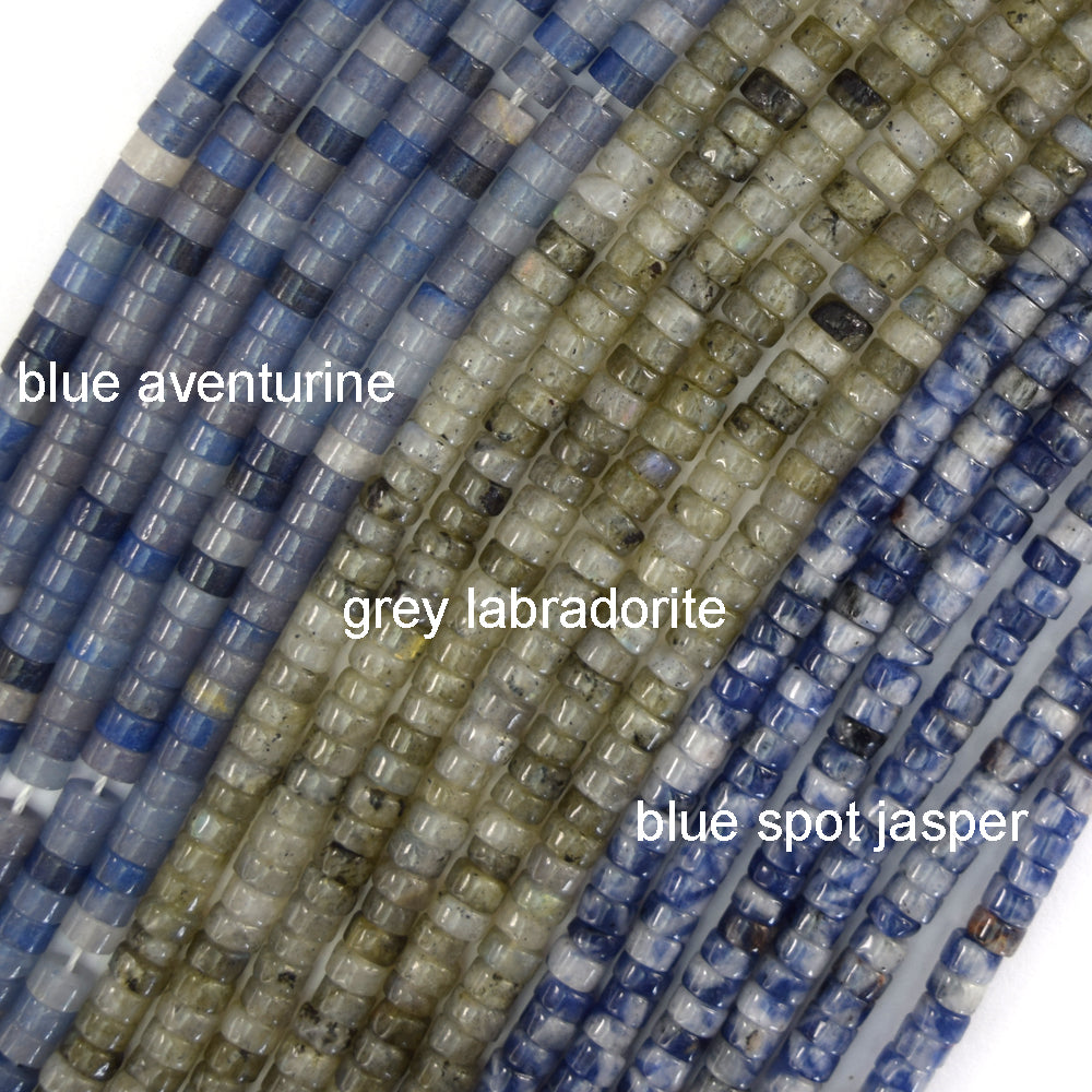 2x4mm Natural Various Gemstones Heishi Disc Beads 15" Strand 4mm