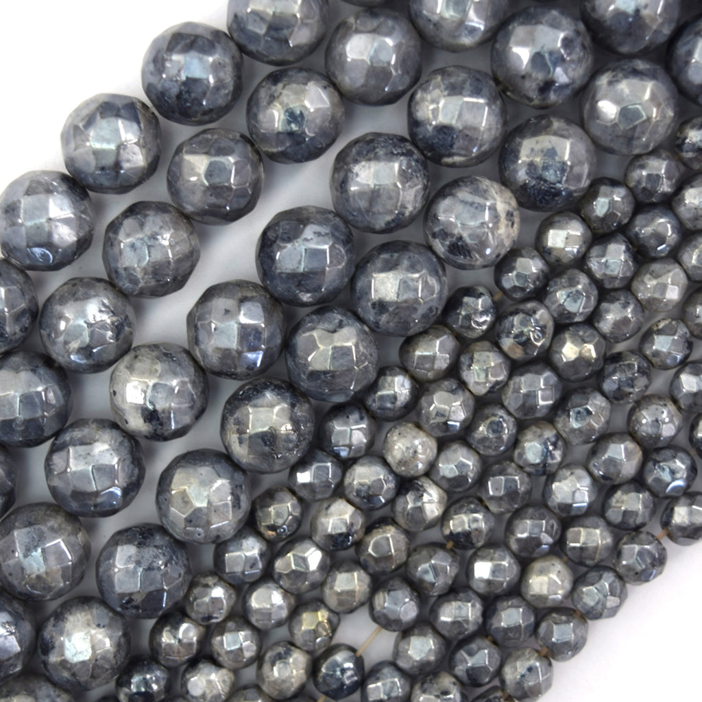 Mystic Titanium Faceted Gray Labradorite Larvikite Round Beads 15" 6mm 10mm