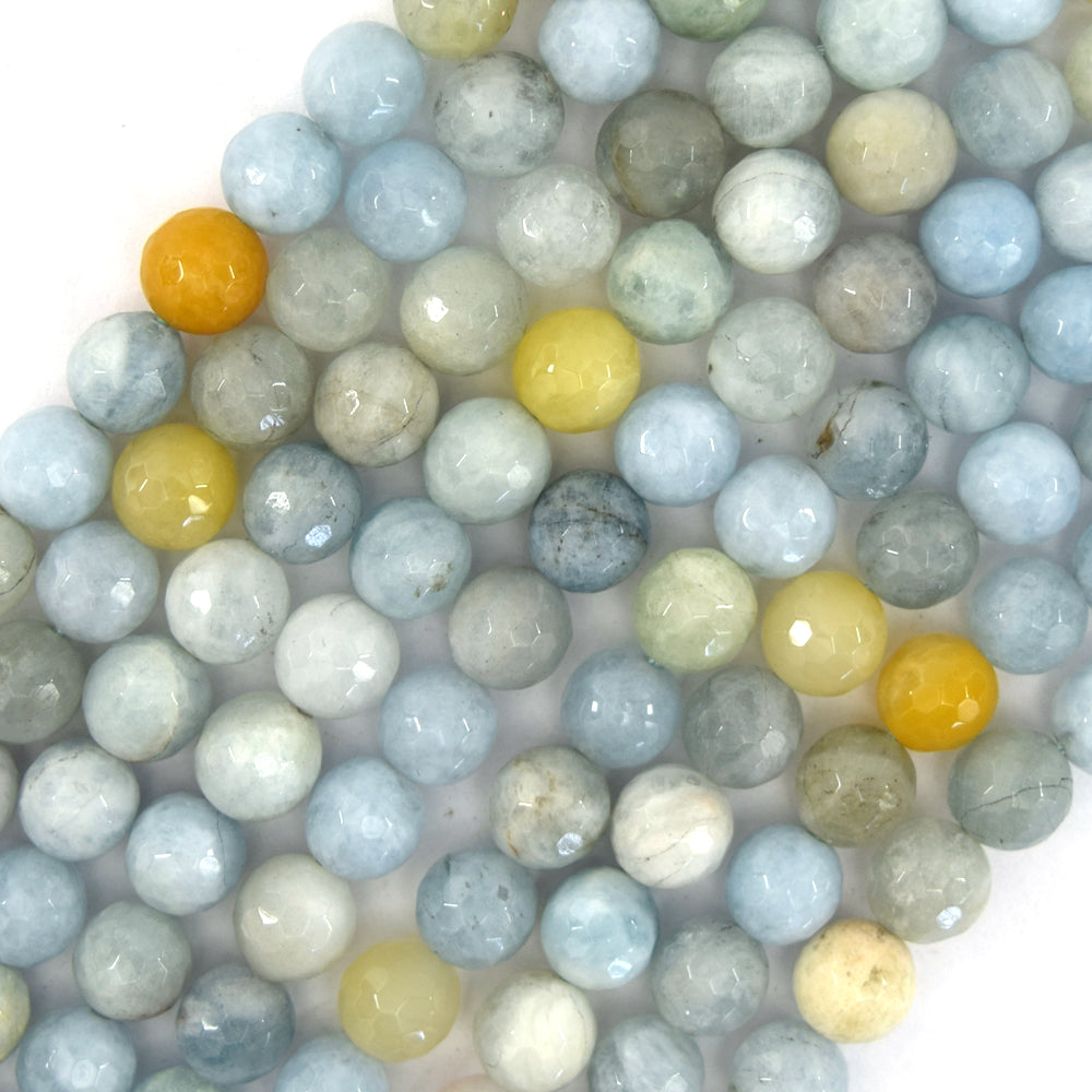 Natural Faceted Blue Aquamarine Round Beads 15.5" Strand 3mm 4mm